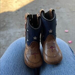 Kids Starry Cowboy Boots - Brown and Navy